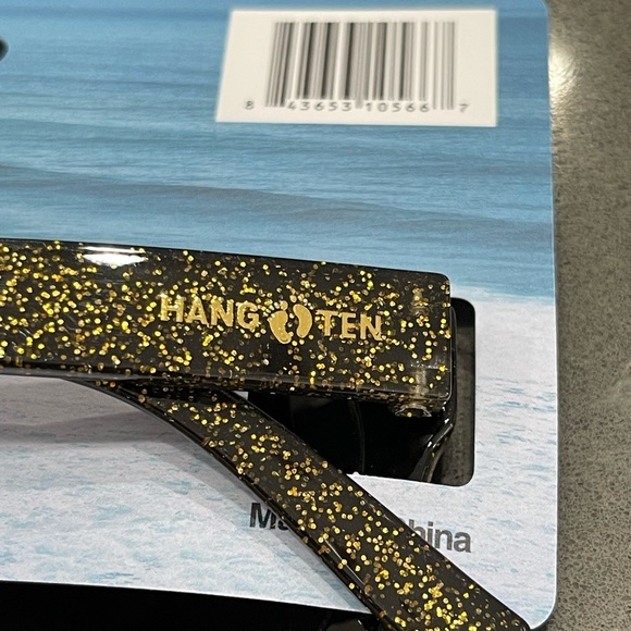 NWT HANG TEN SUNGLASSES, UV400, FOR TWEENS age 8+. Black with Gold Glitter! - Picture 6 of 9